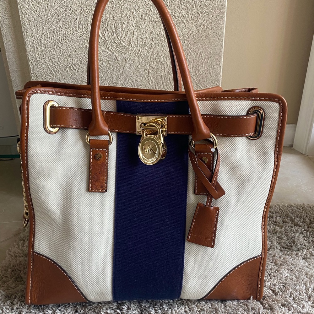 Michael Kors Large Hamilton Striped Satchel Purse - Picture 6 of 10